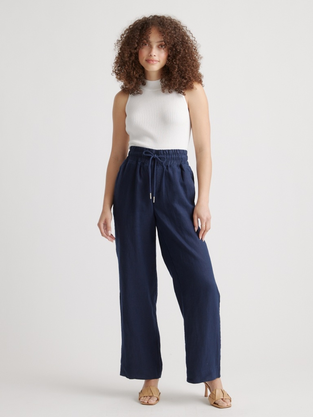 Quince Navy Blue 100% European Linen Wide Leg Pants In Size M NWT